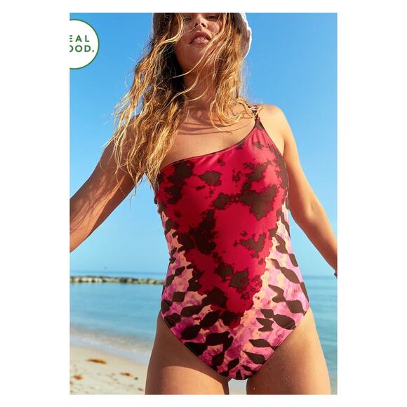 Aerie Pink Tie Dye One Shoulder Full Coverage One Piece Swimsuit Sz.L Long NWT - Picture 1 of 16